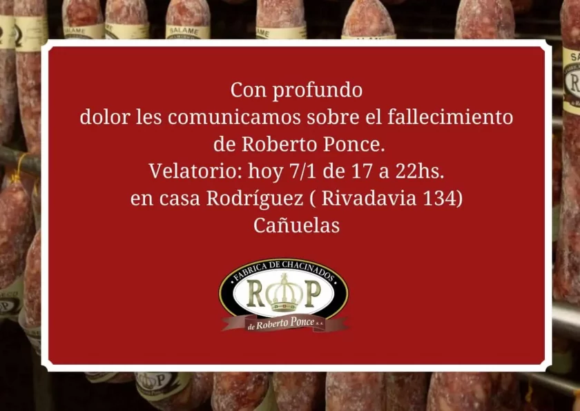 Comunicado del fallecimiento de Roberto Ponce